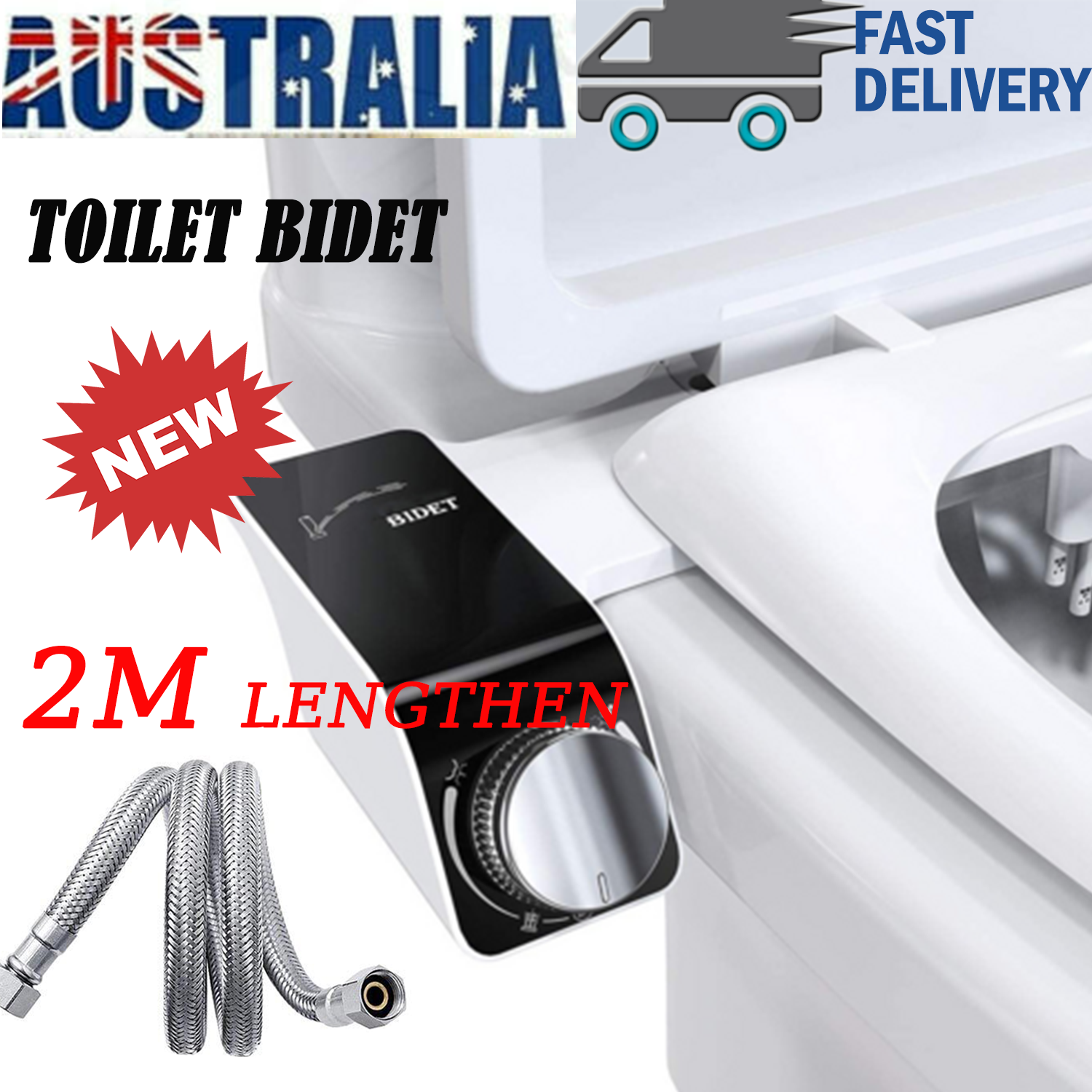 V201-HB02BL-AU-2M-91888-00 Toilet Bidet Seat Dual Nozzles Bidet Non Electric Toilet Water Sprayer Bathroom - Image 1