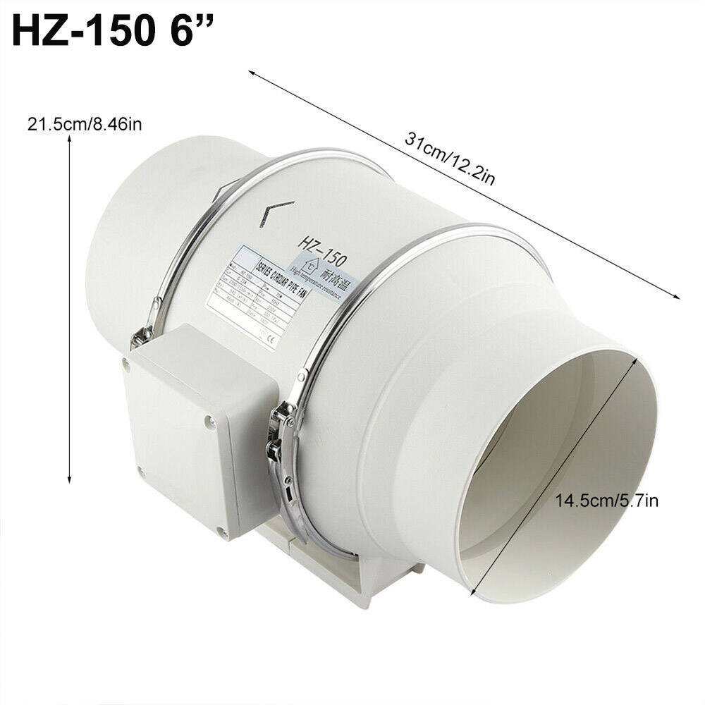 V201-HBZ0111WH8AU-2-00 6'' Extractor Fan Duct Hydroponic Inline Exhaust Vent Industrial - Image 1