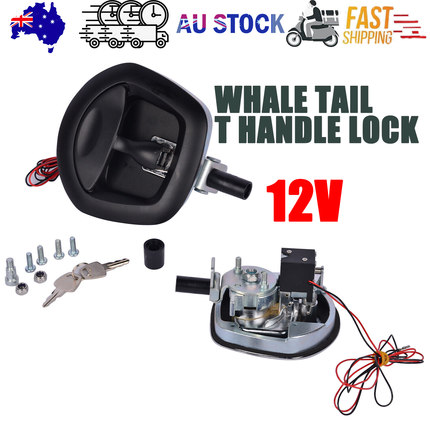 V201-HBZ1390BL8AU-202505151826-00 Black Power Operated Central Locking Handle Whale Tail Lock Recessed Folding 12V - Image 1