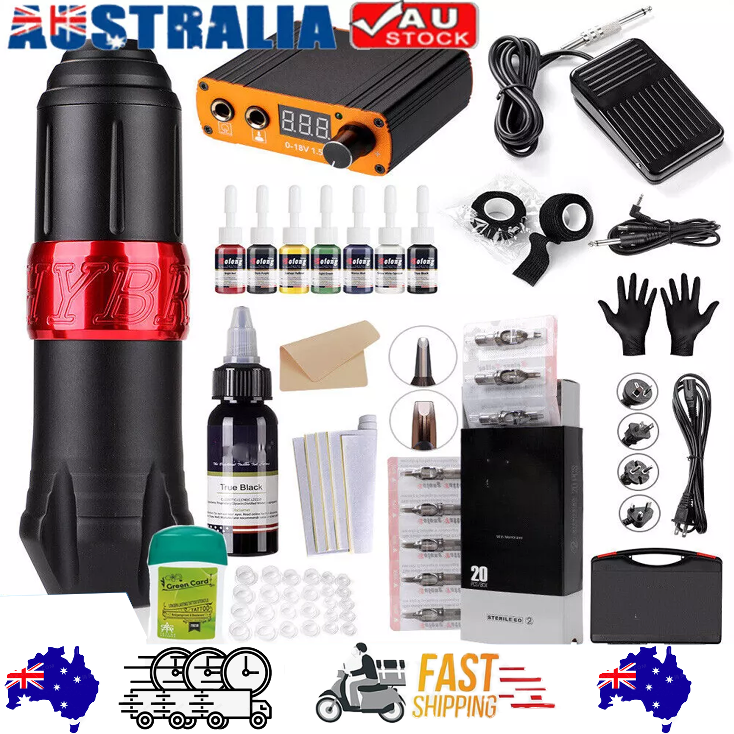 V201-HLWS008ANDPEDAL-202504031810-00 92PCS Upgrade Complete Tattoo Kit rotary tattoo pen 8Inks 40Needle Practice Skin - Image 1