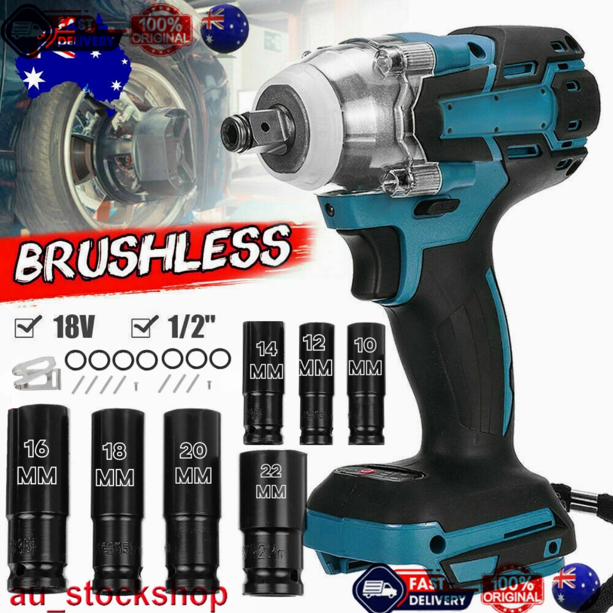 V201-LI0720BU8AU-87044-00 1/2" Cordless Impact Wrench Driver Brushless Rattle Gun For Makita 18V Battery - Image 1