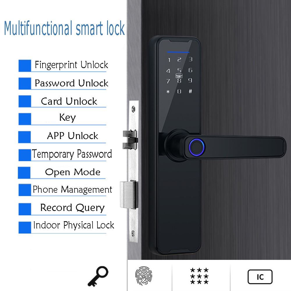 V201-LOCK291BL8AU-81877-00 Tuya Home WIFI Smart Door Lock Biometric Fingerprint Smart Card Password Key USB - Image 1