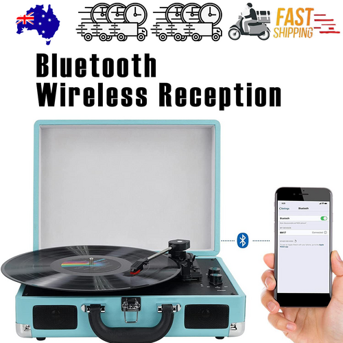 V201-LPU0001BU8AU-213326-00 Blue Retro Briefcase Vinyl Record Player Suitcase 3 Speed Turntable Stereo Christmas - Image 1