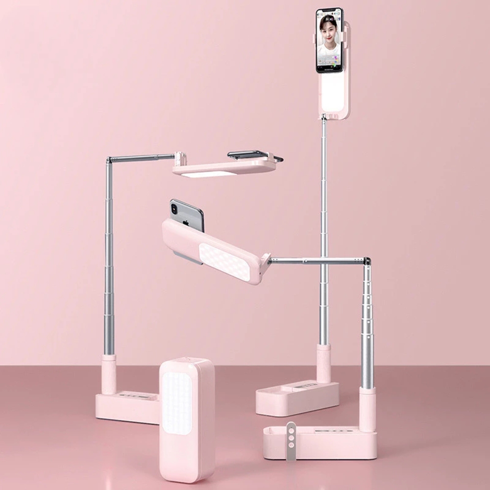 V201-PM001PI-AU-69555-00 LED Portable Phone Holder Stand Wireless Remote Dimmable Selfie Fill Light Lamp Pink - Image 1