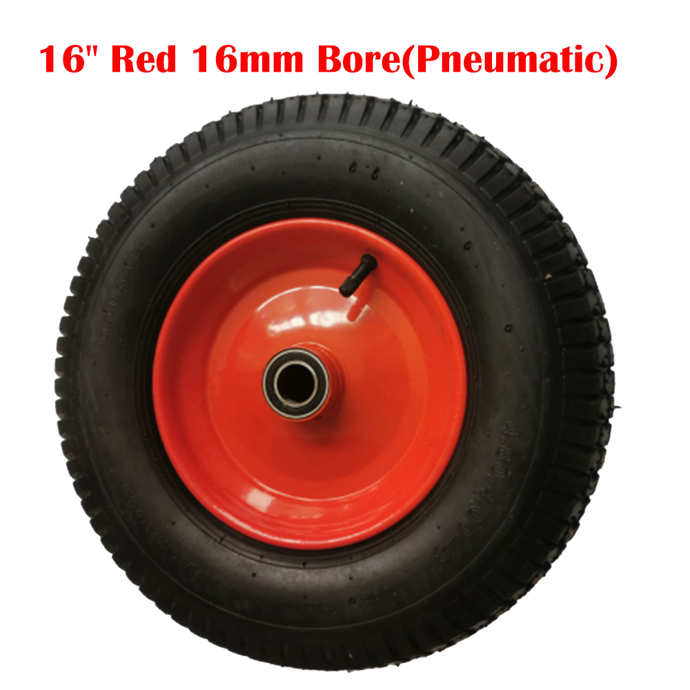 V201-TIRE1616RE1AU-98141-00 16" Red 16mm Bore(Pneumatic) Tire Steel Rim for Hand Trolley Cart - Image 1