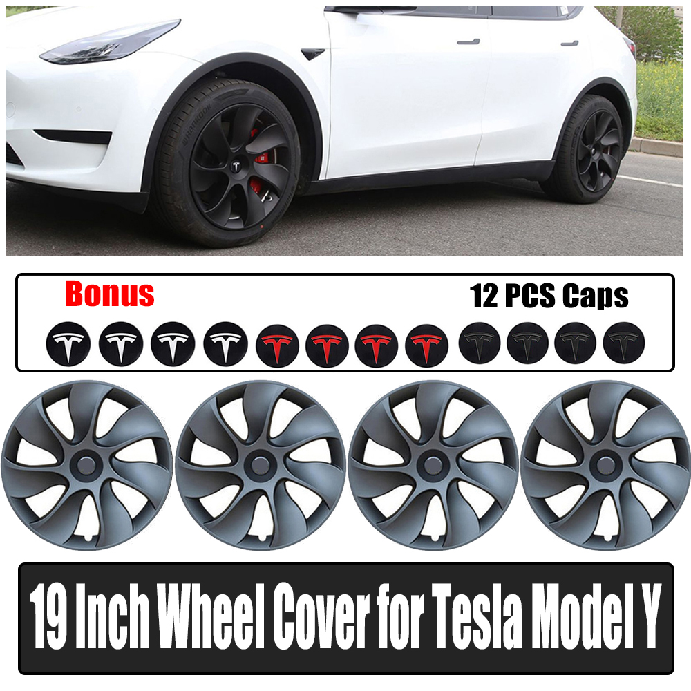 V201-TSLY0019GY8AU-91878-00 4PCS Wheel Cover Caps 19Inch ABS Gray Rim Hubcap Hub Cap For Tesla Model Y - Image 1