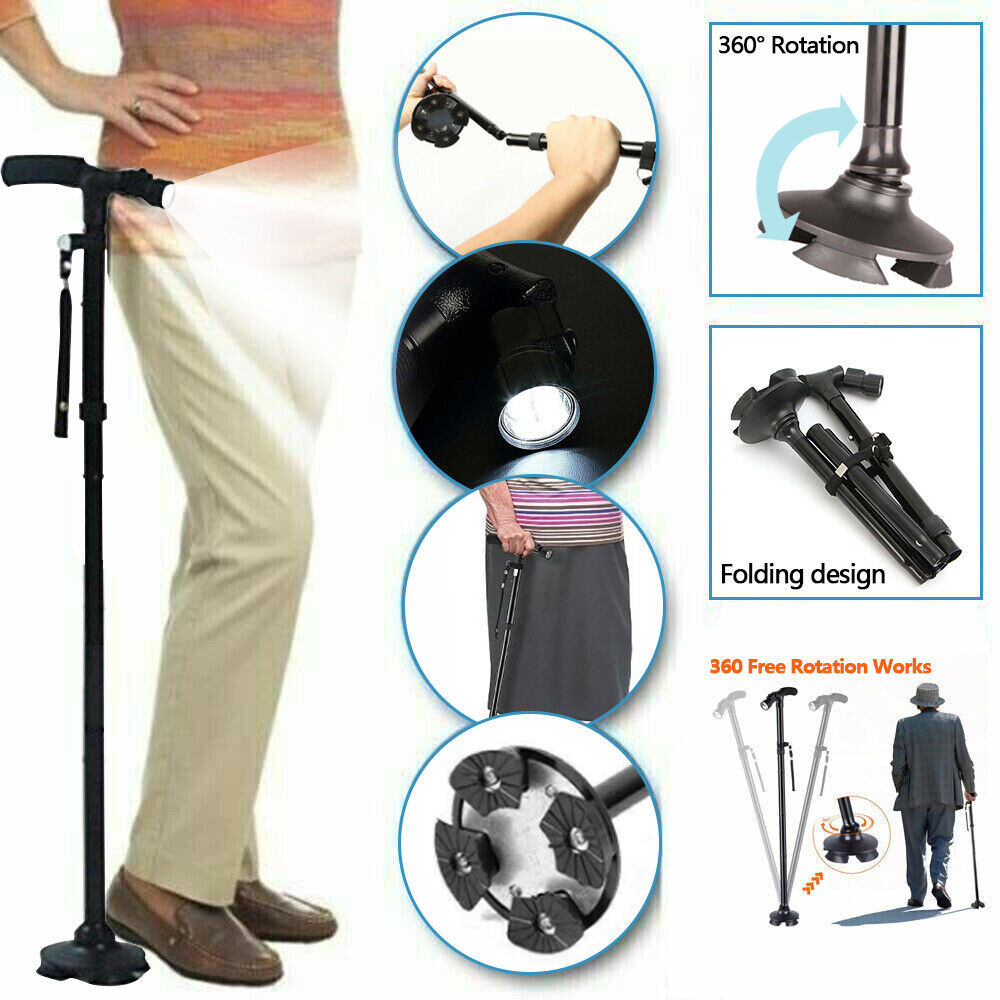 V201-W11598221-191464-00 Walking Stick Cane Folding Handle Adjustable fixed LED Light Aid Holder Lighting - Image 1