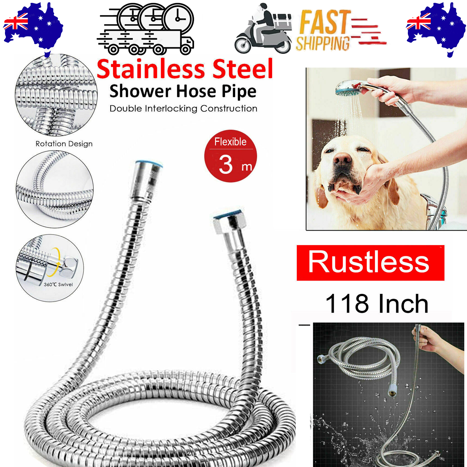 V201-W11598243-202503252025-00 3m Shower Head Hose Stainless Steel Bathroom Flexible Tube Replacement Pipe AU - Image 1