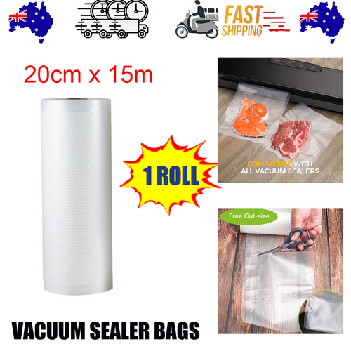 V201-W11820281-226082-00 1ROLL 20CM Vacuum Sealer Bags Rolls Vaccum Food Saver Storage Seal 15M - Image 1