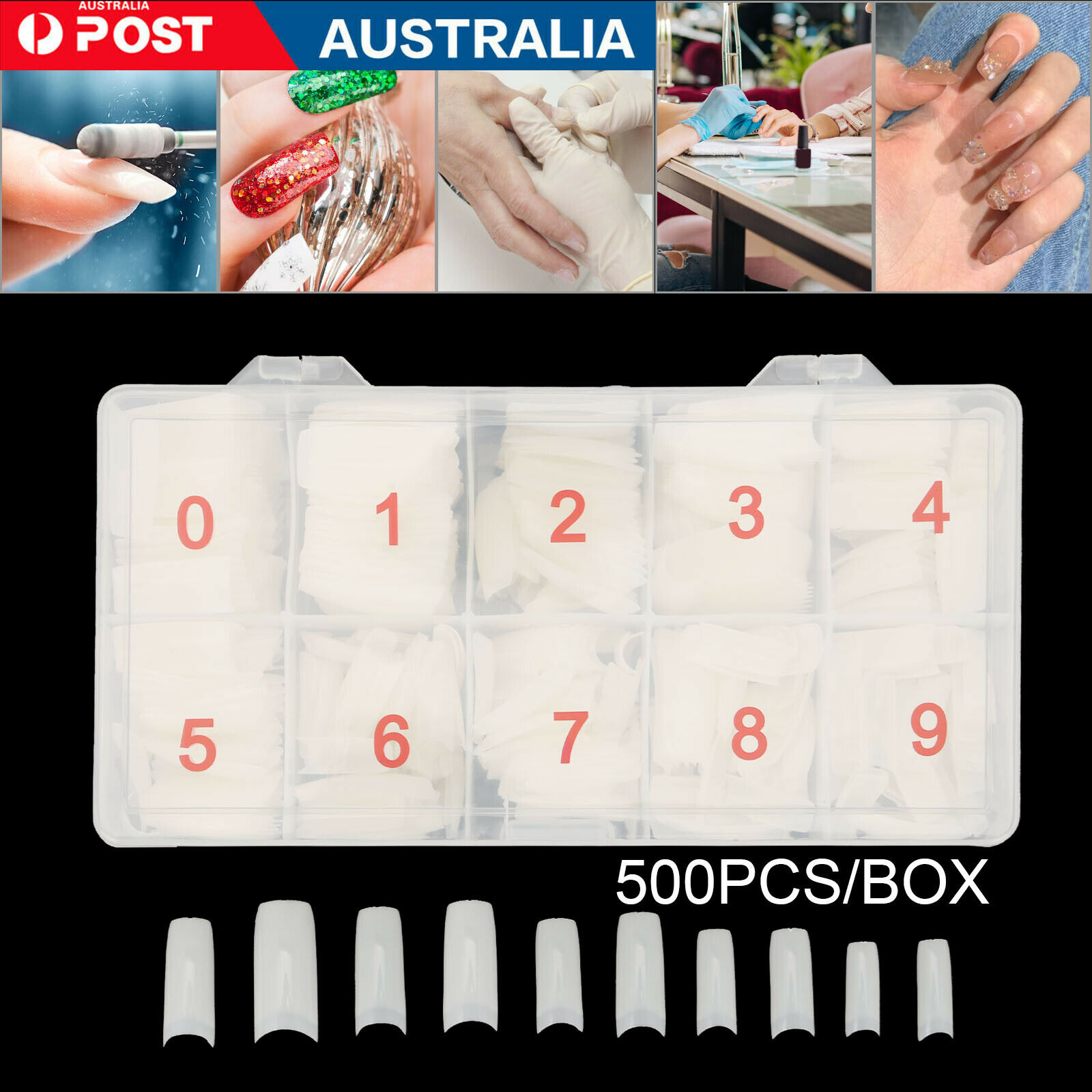 V201-W11877773-191468-00 500Pcs Fake French Nail Tips White Clear Stiletto False Gel Pointy Art Acrylic - Image 1