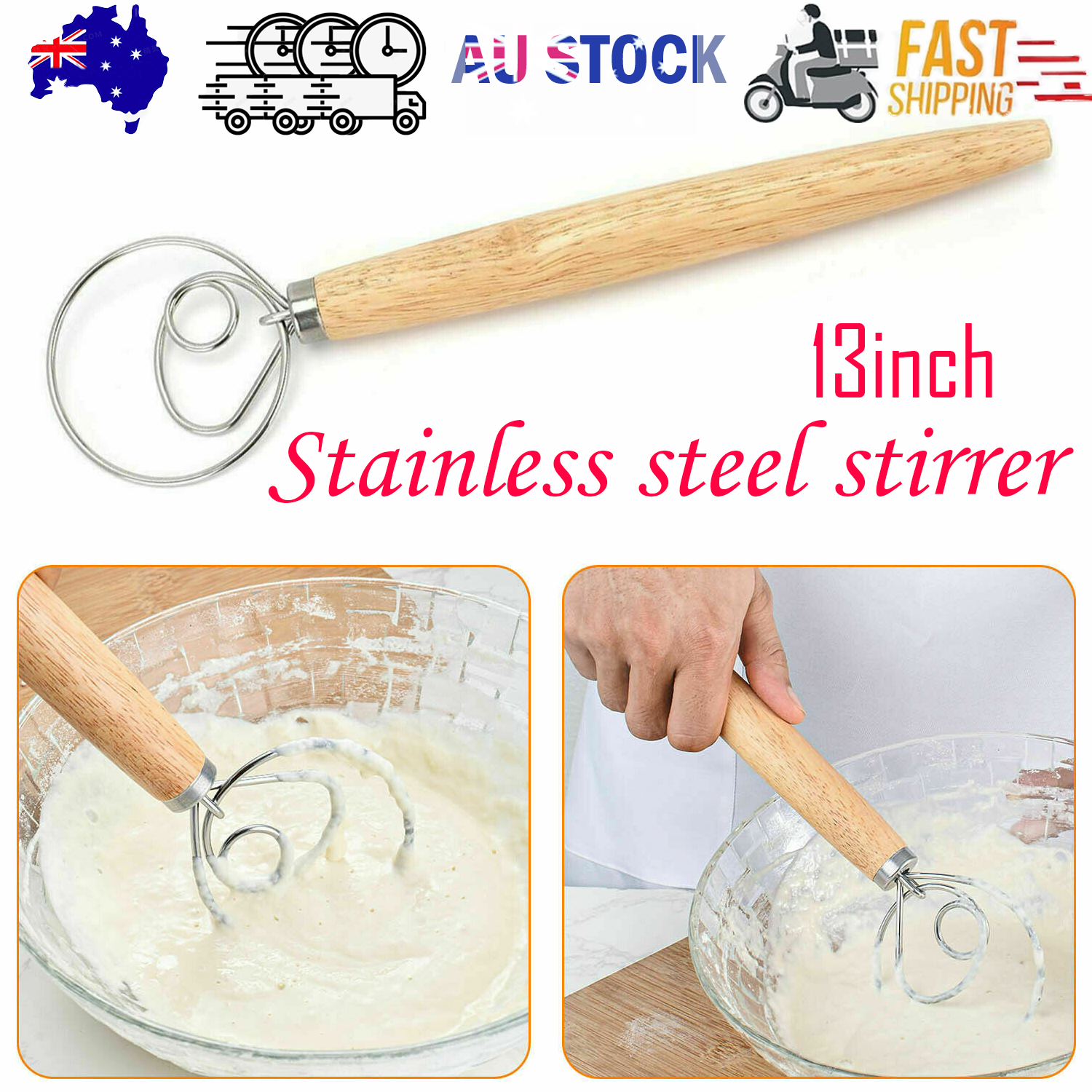V201-W12063003-202504011245-00 13 INCHES BAKING DOUGH STAINLESS STEEL LARGE WIRE WHISK MIXER BREAD COOKING TOOL - Image 1