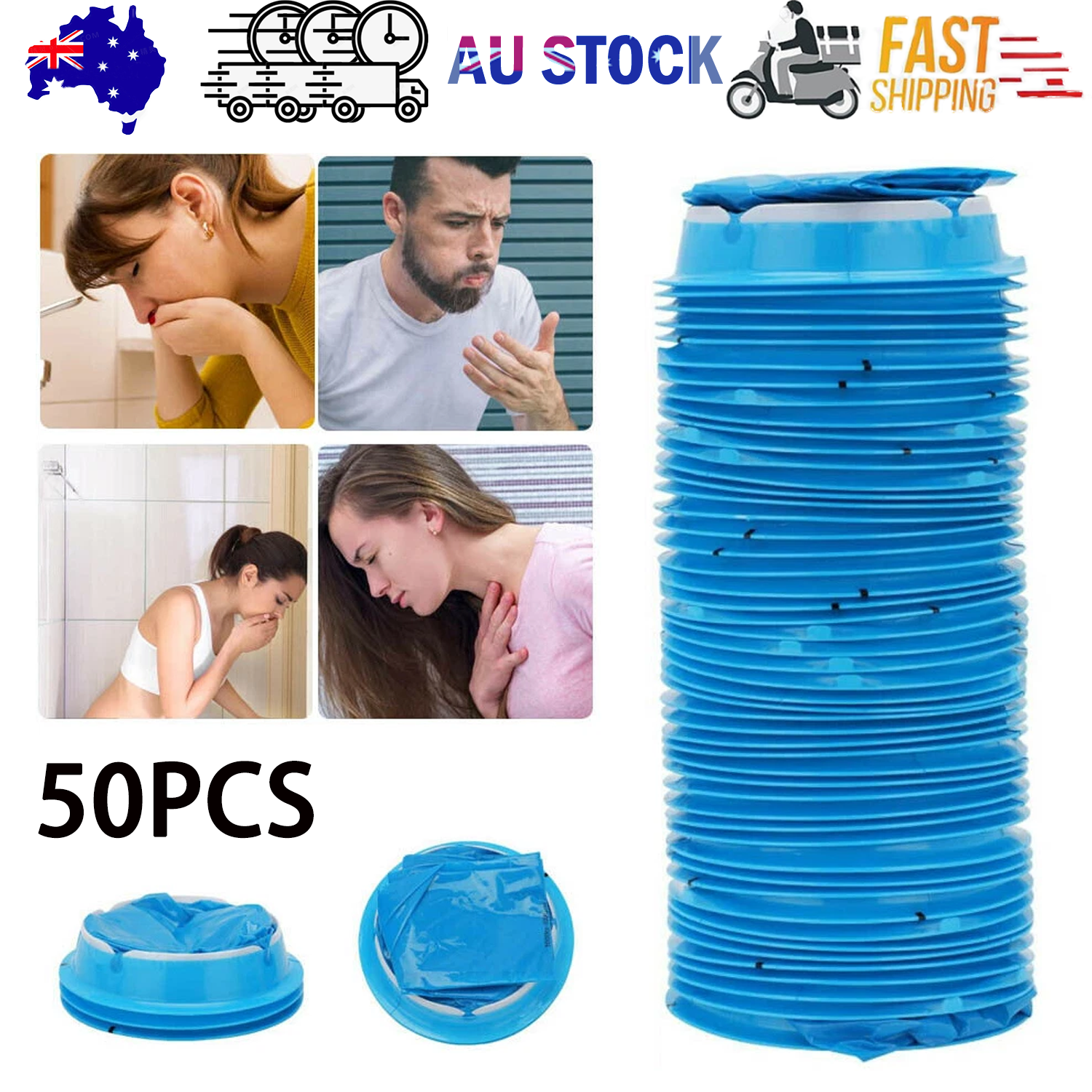 V201-W12080412-202505261639-00 50 Sick Bags Vomit Bags Emesis Calibrated 1 Litre Infection Control Secure Tie - Image 1