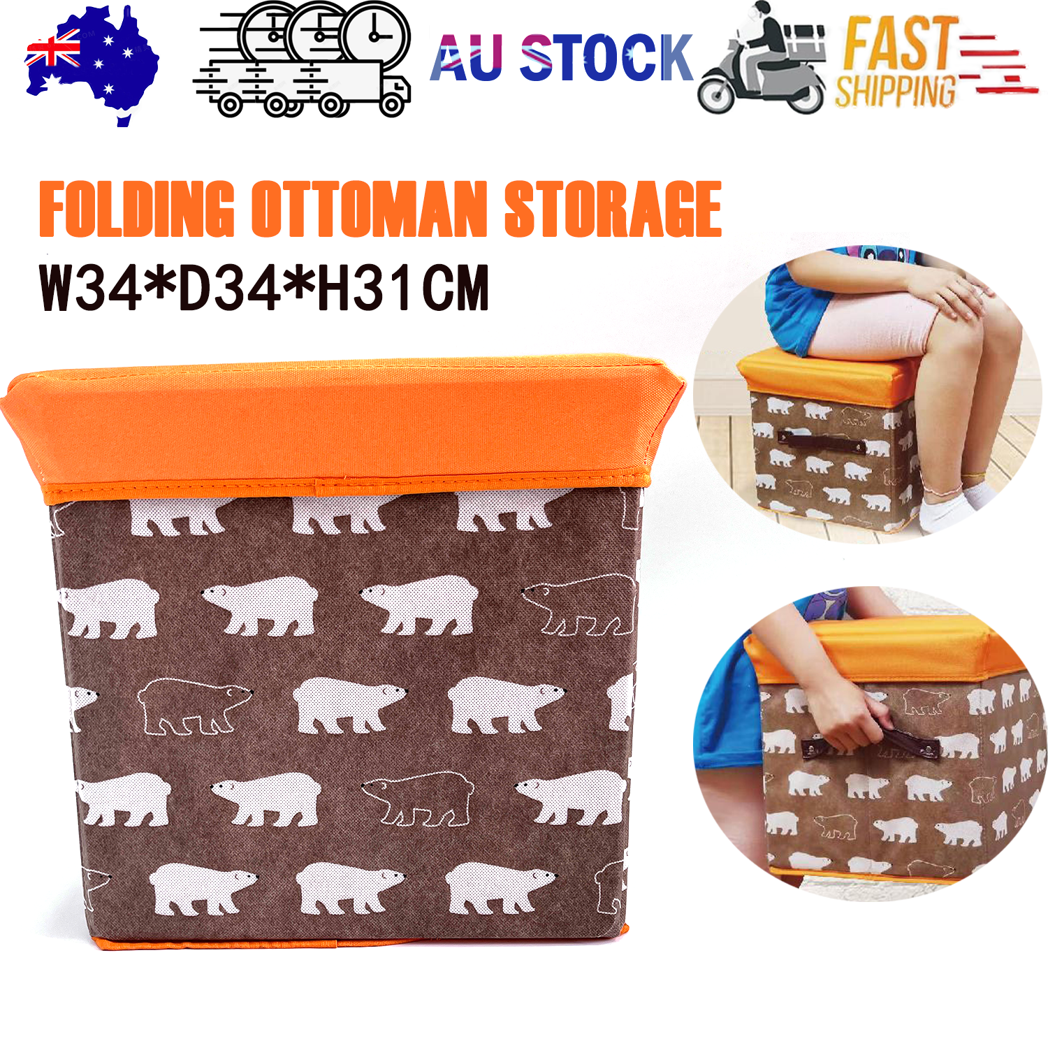 V201-W12583077-202504281629-00 Folding Ottoman Storage Stool Cube Footstool Stool Blanket Box With Cover AU - Image 1