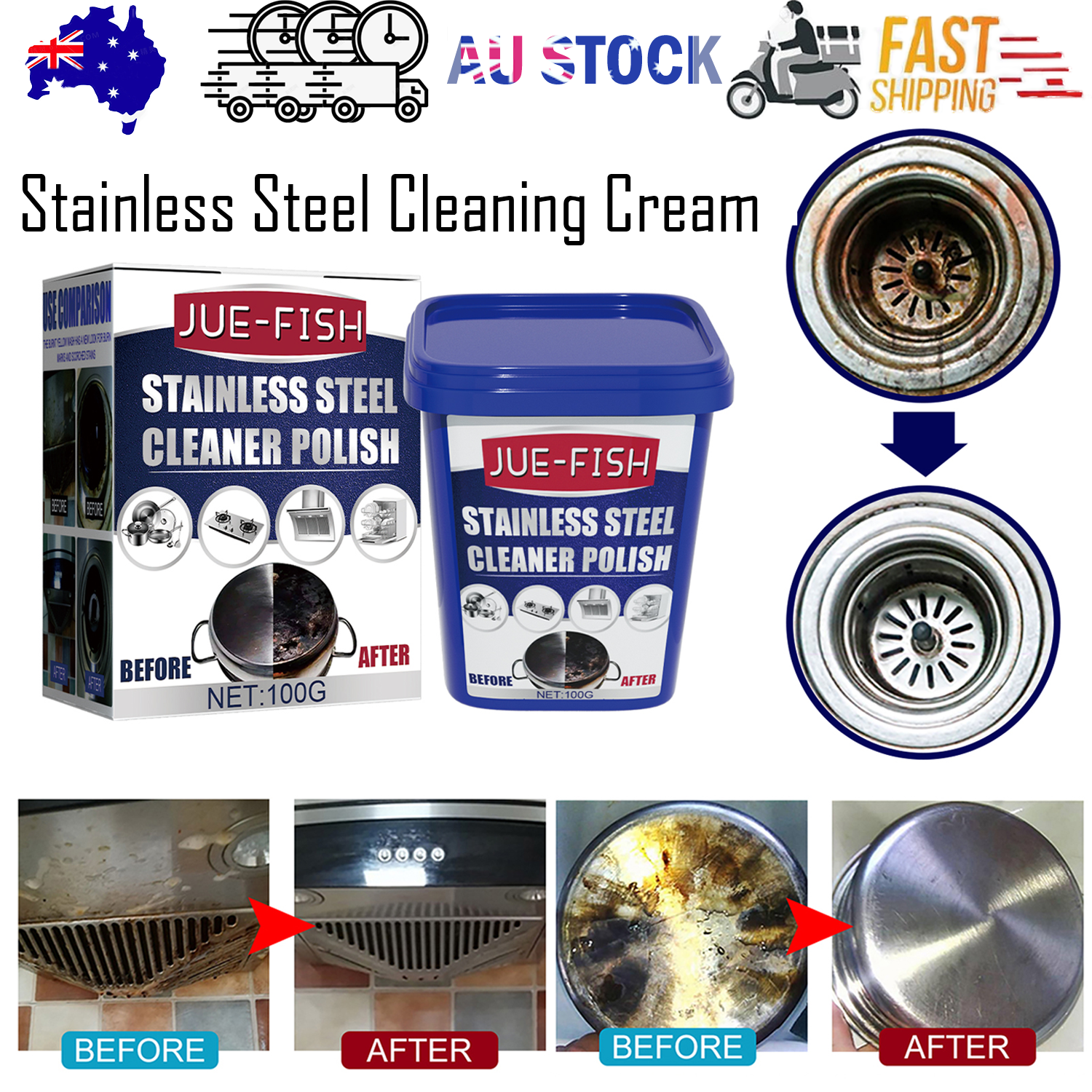 V201-W13056785-202504011249-00 Jue-Fish Stainless Steel Cleaning Cream, Kitchen Decontaminant Pot Rust, Pot Bottom, Stove Top Black Scale Cleaning Cream - Image 1