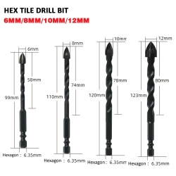 V201-W13175807-197929-00 4PCS Drill Set Hex Tile Drill Bit Glass Ceramic Bric Hex Shank Cross Spear Head - Image 1