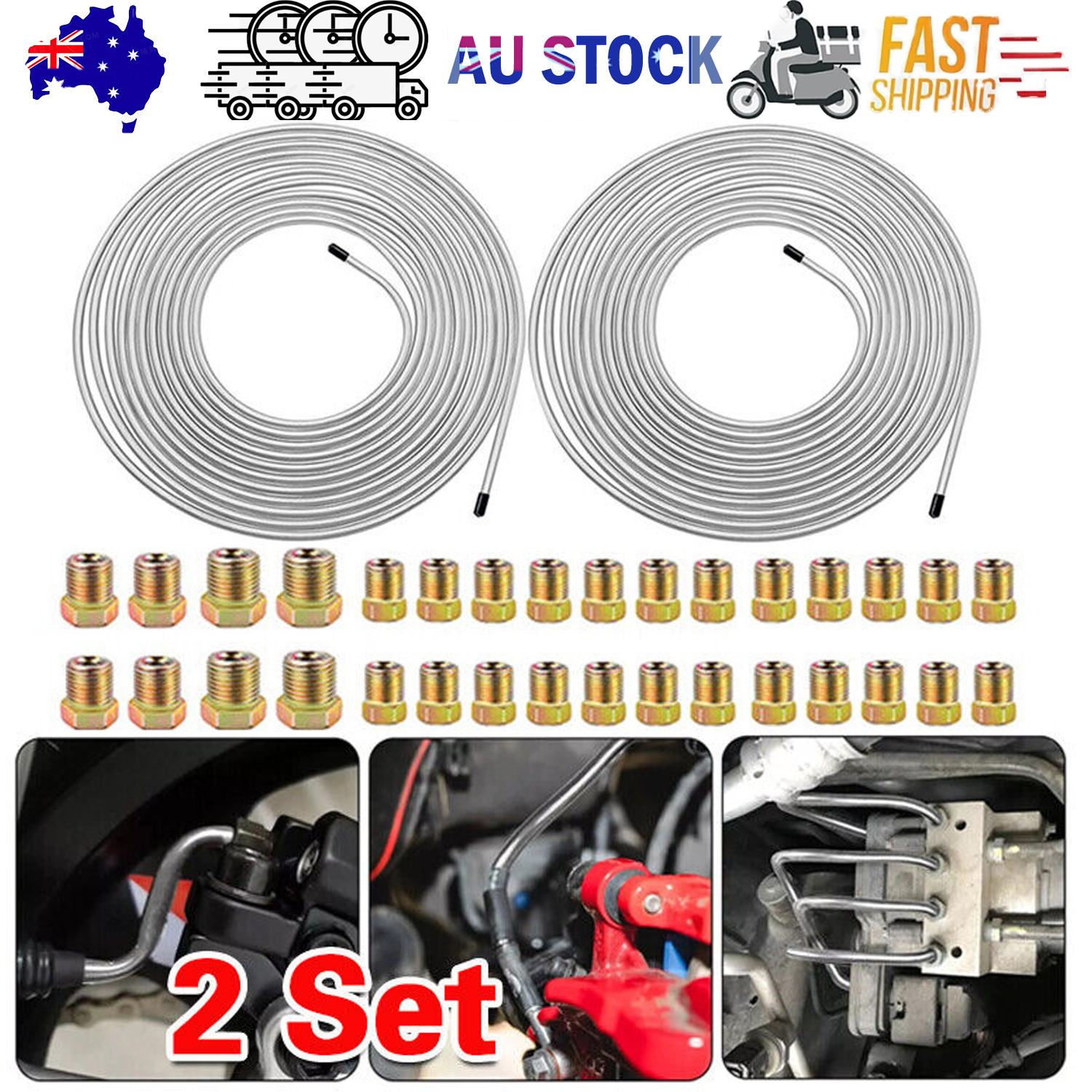 V201-W13220693-202505071514-00 2 Packs 3/16 inch Brake Line Kit 25Ft Tube Rolls Zinc Steel with 32 Fittings NEW - Image 1