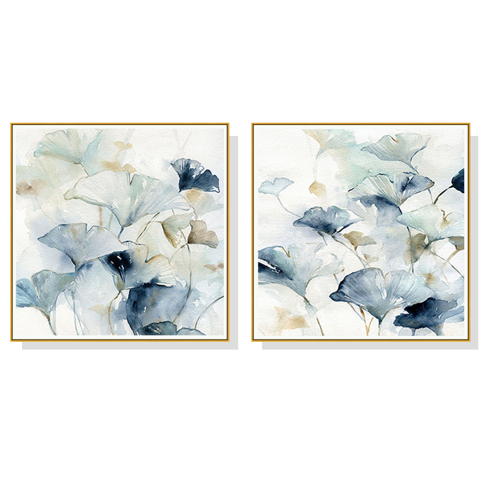 V207-1033_Carol-Robinson-gold_1 Wall Art 70cmx70cm Gingko Leaves By Carol Robinson 2 Sets Gold Frame Canvas - Image 1
