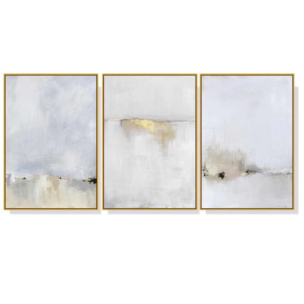 V207-1162_Abstract-golden-white-3-sets-gold_1 Wall Art 60cmx90cm Abstract golden white 3 Sets Gold Frame Canvas - Image 1