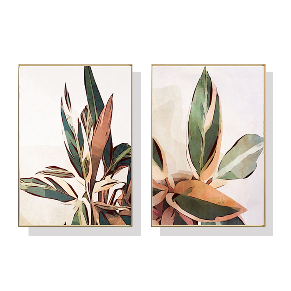 V207-1166_Botanical-Leaves-2-sets_1 Wall Art 40cmx60cm Botanical Leaves 2 Sets Gold Frame Canvas - Image 1