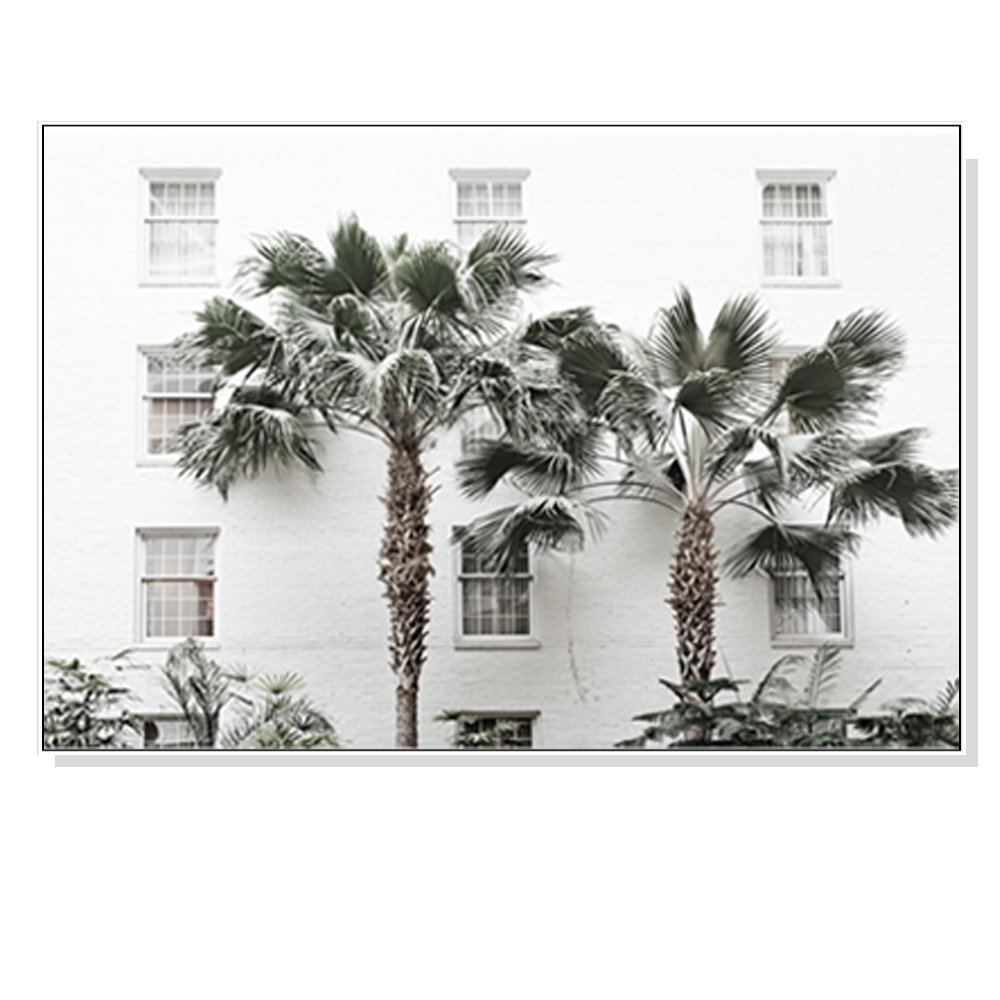 V207-1176_Palm-Tree-white_1 Wall Art 60cmx90cm Palm Tree White Frame Canvas - Image 1