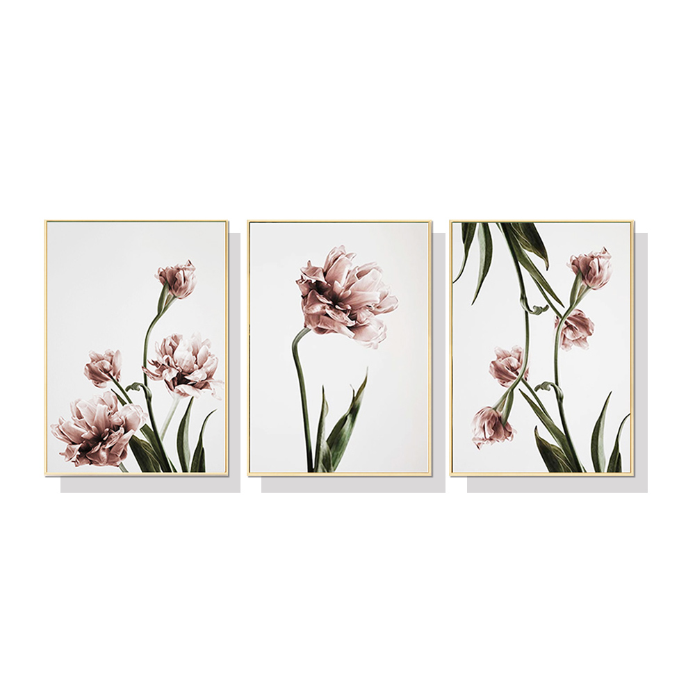 V207-1285_Tulip-Flower Wall Art 60cmx90cm Tulip Flower 3 Sets Gold Frame Canvas - Image 1