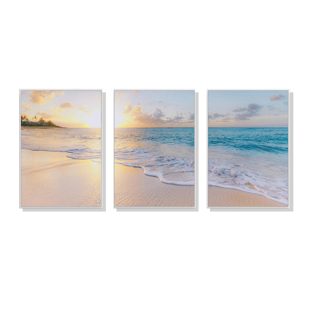 V207-1292-1-146125-00 Wall Art 70cmx100cm Ocean and beach 3 Sets White Frame Canvas - Image 1