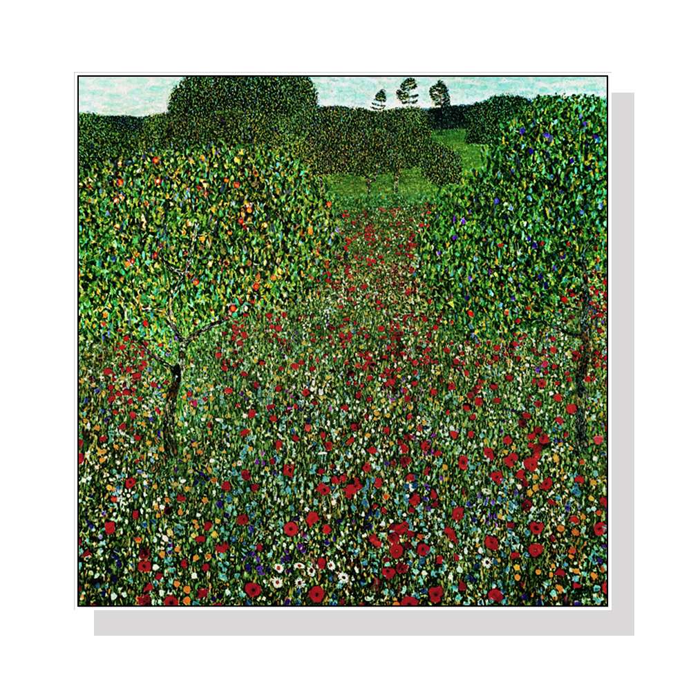 V207-1313-4-146052-00 Wall Art 100cmx100cm Field of Poppies by Gustav Klimt White Frame Canvas - Image 1