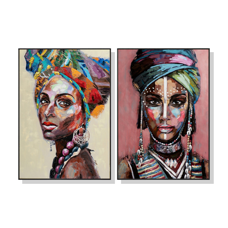 V207-1333-64807-00 Wall Art 70cmx100cm African women 2 Sets Black Frame Canvas - Image 1