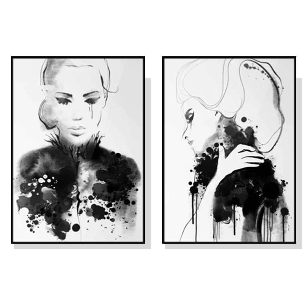 V207-1350-1-145963-00 Wall Art 40cmx60cm Watercolor Sketch 2 Sets Black Frame Canvas - Image 1