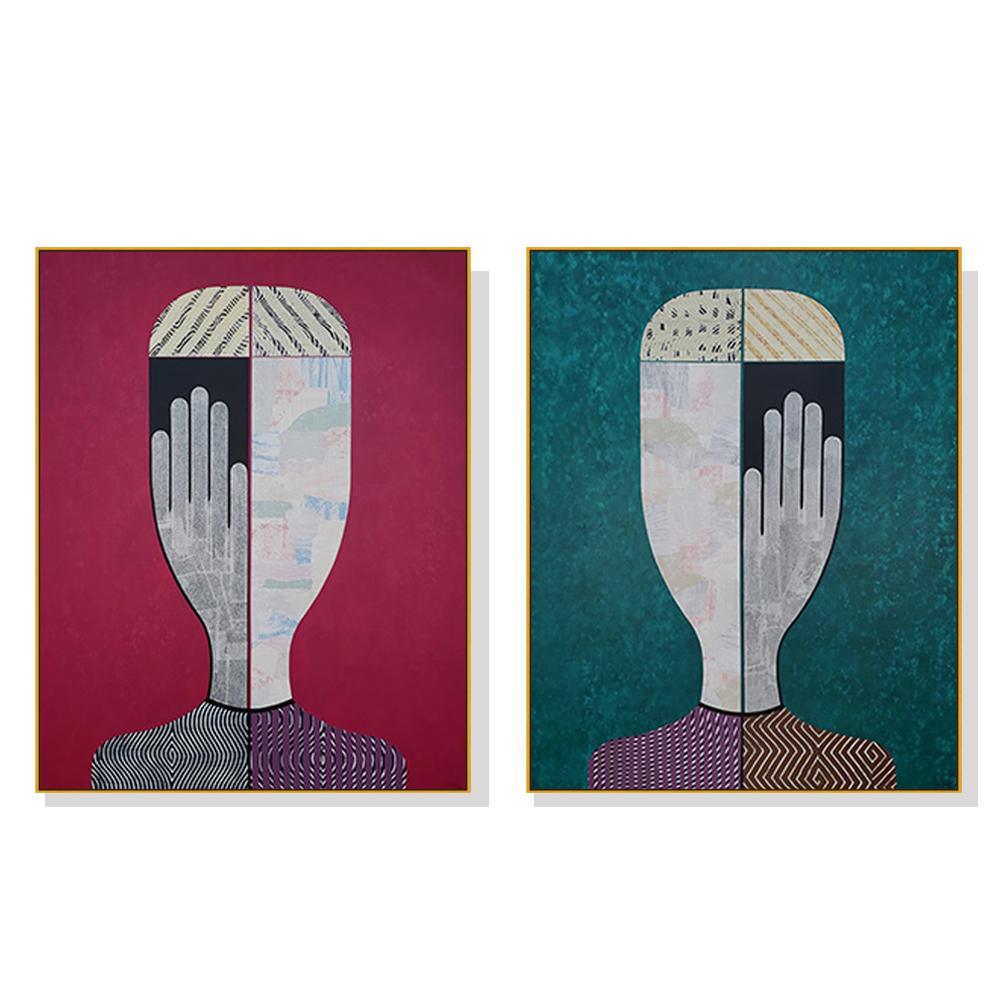V207-1369-65129-00 Wall Art 60cmx90cm Abstract Man And Woman 2 Sets Gold Frame Canvas - Image 1