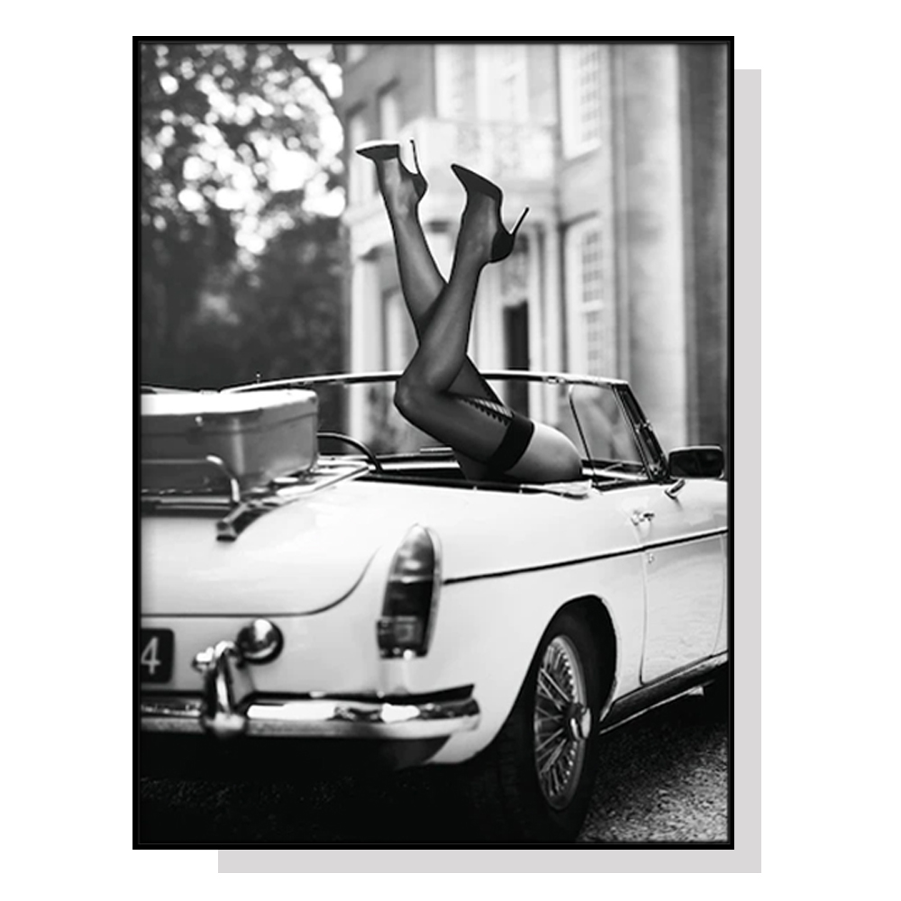 V207-1386-65111-00 Wall Art 80cmx120cm High Heels in Classic Car Black Frame Canvas - Image 1