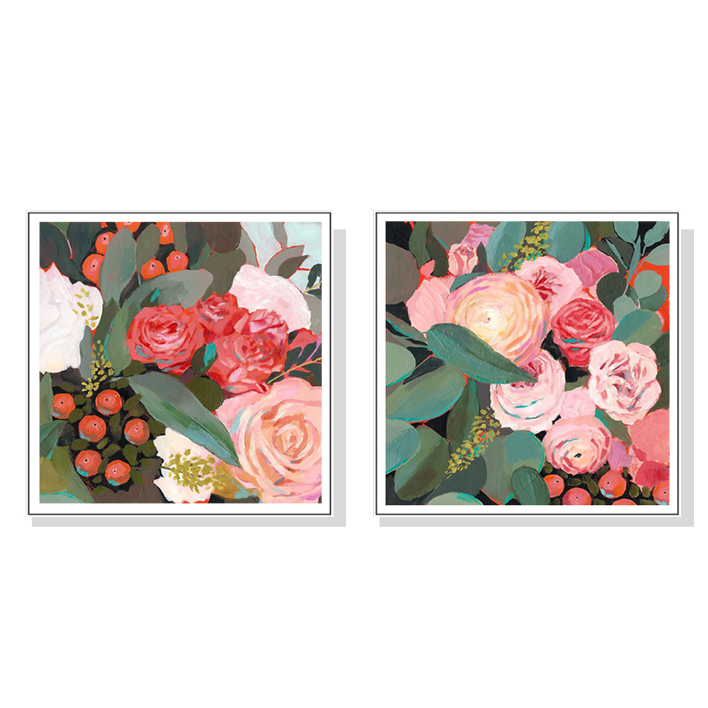 V207-1437-66058-00 Wall Art 60cmx60cm Eucalyptus Bouquet 2 Sets White Frame Canvas - Image 1