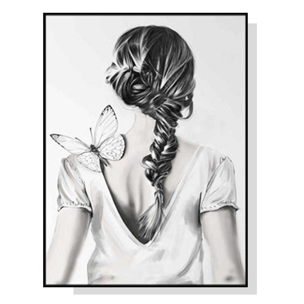 V207-1439-1-145841-00 Wall Art 40cmx60cm Woman Back With Butterfly Black Frame Canvas - Image 1