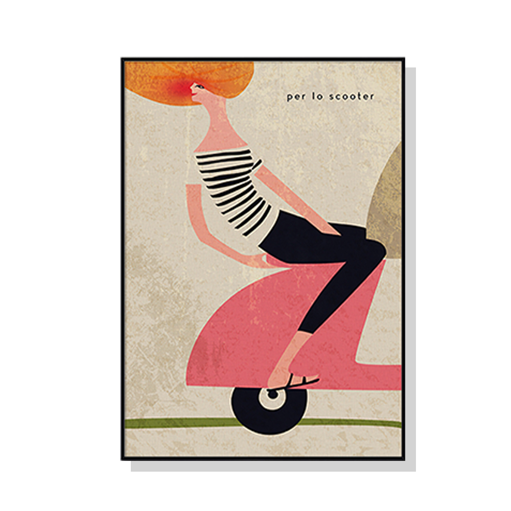 V207-1463-66234-00 Wall Art 70cmx100cm Scooter Black Frame Canvas - Image 1