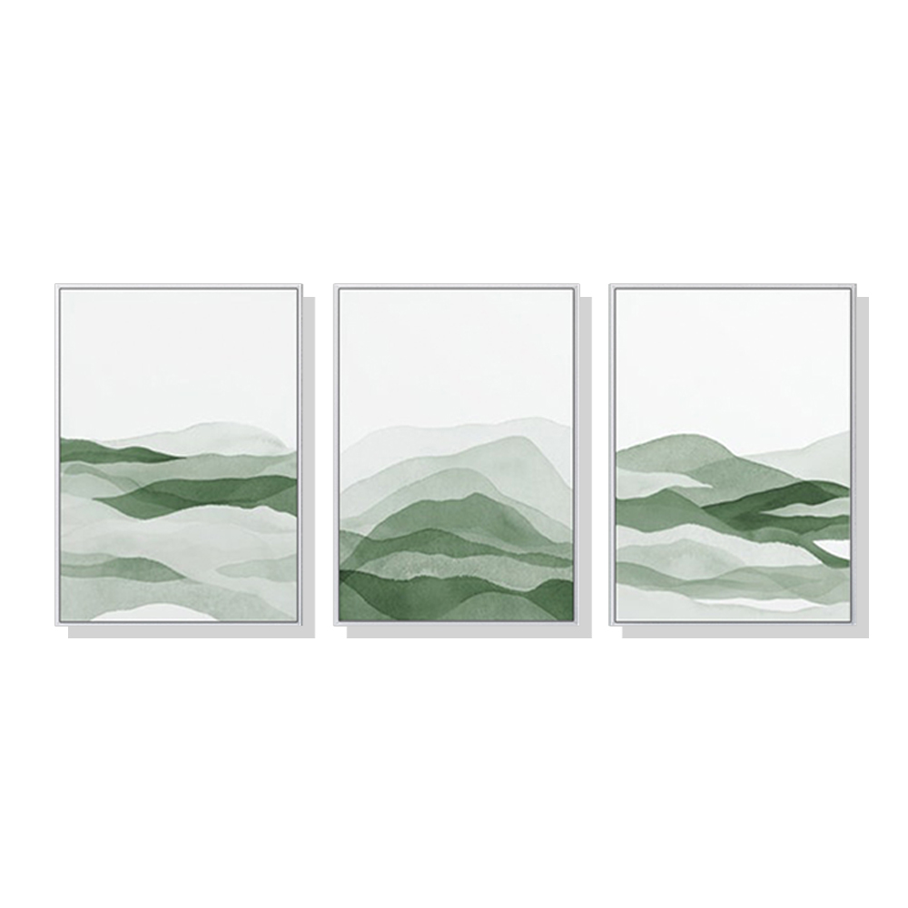 V207-1466-66245-00 Wall Art 50cmx70cm Sage Green 3 Sets White Frame Canvas - Image 1
