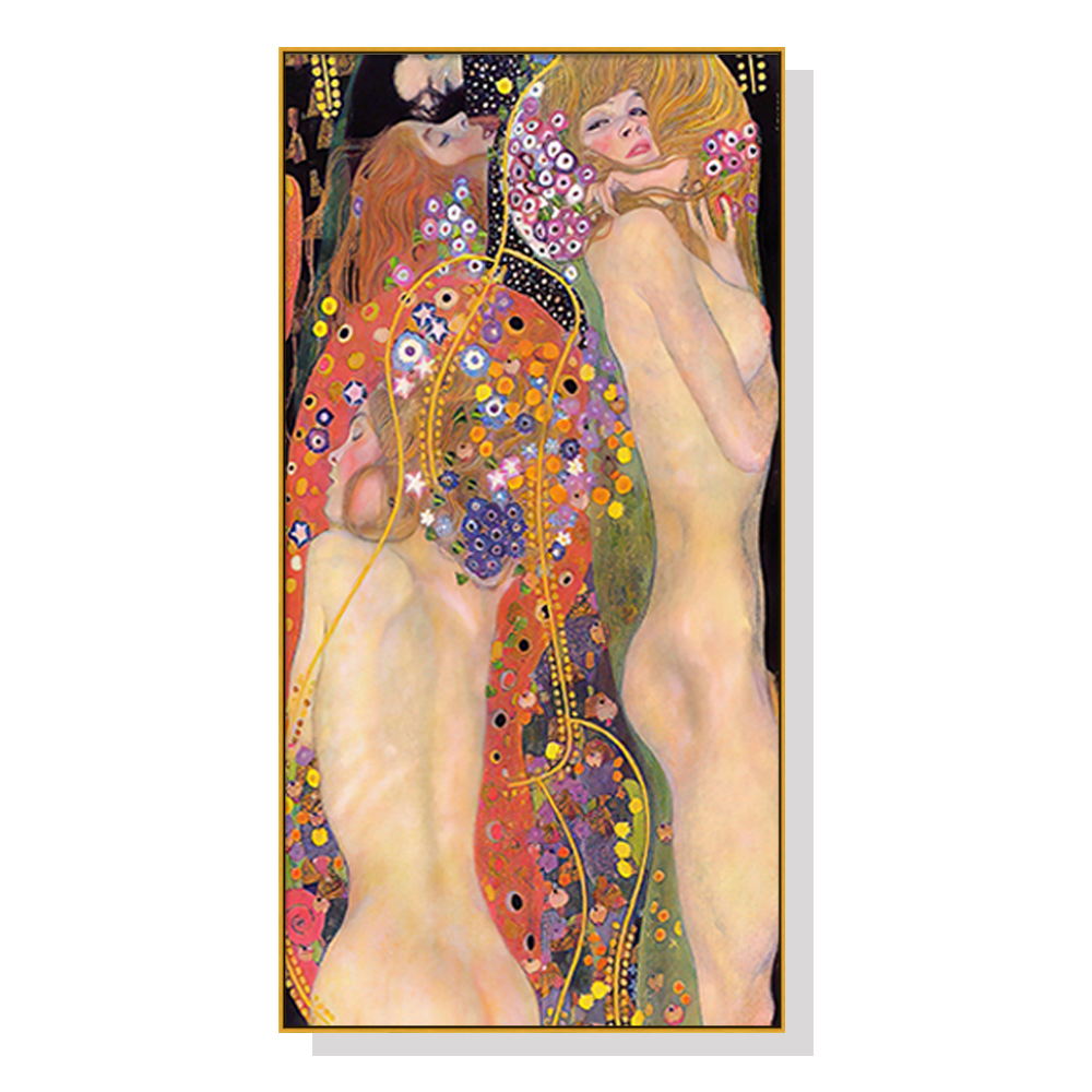 V207-1472-66243-00 Wall Art 40cmx80cm Water Serpents By Gustav Klimt Gold Frame Canvas - Image 1