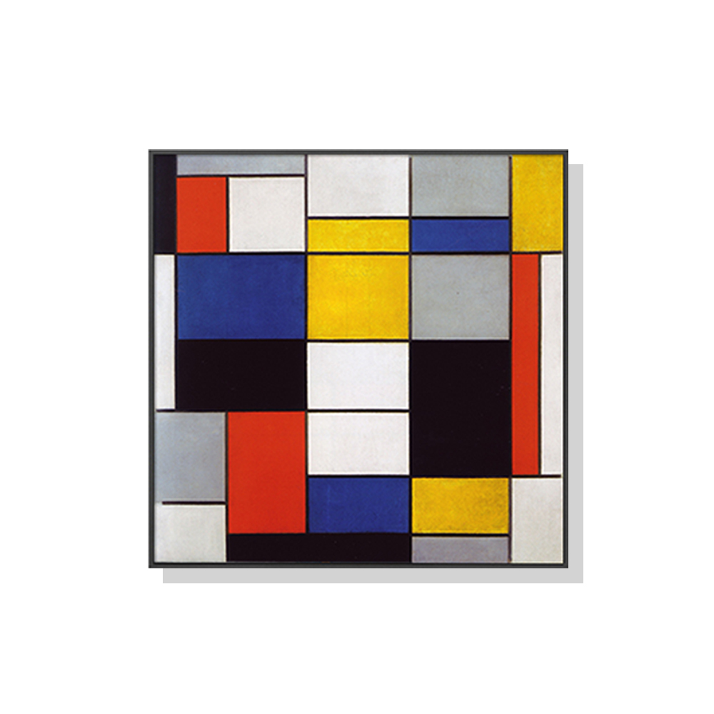 V207-1487-66220-00 Wall Art 50cmx50cm Large Composition A By Piet Mondrian Black Frame Canvas - Image 1