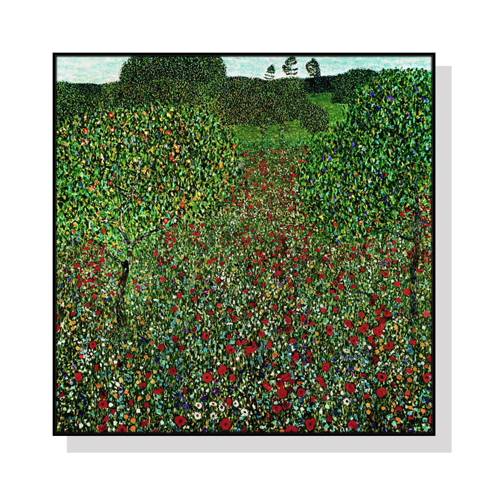V207-1491-3-146340-00 Wall Art 100cmx100cm Italian garden by Gustav Klimt Black Frame Canvas - Image 1