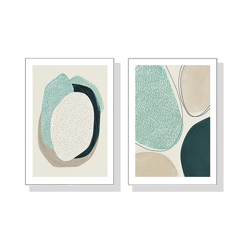 V207-1499-1-146348-00 Wall Art 40cmx60cm Abstract Green Circle 2 Sets White Frame Canvas - Image 1