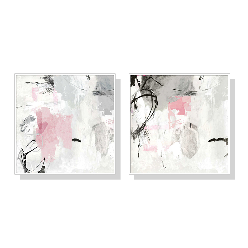 V207-1510-66534-00 Wall Art 50cmx50cm Abstract Pink Grey 2 Sets White Frame Canvas - Image 1