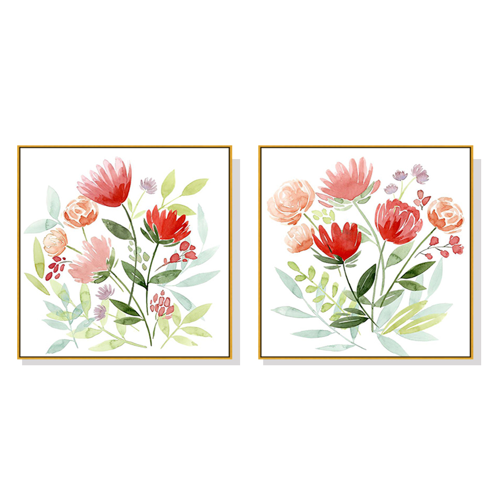 V207-1519-66564-00 Wall Art 70cmx70cmFlorals 2 Sets Gold Frame Canvas - Image 1