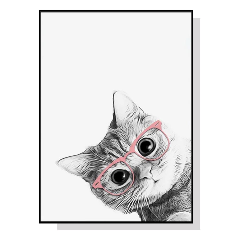 V207-1544-66580-00 Wall Art 50cmx70cm Cat With Glasses Black Frame Canvas - Image 1