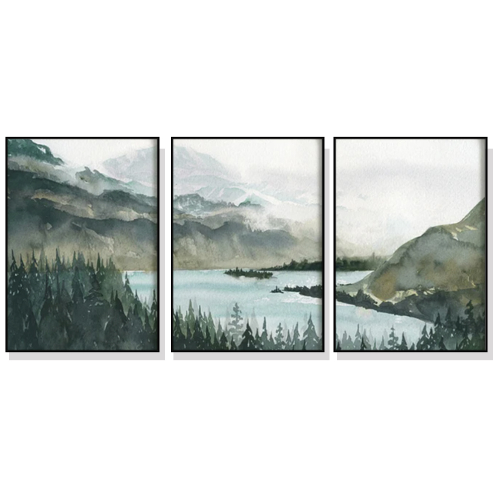 V207-1555-2-146264-00 Wall Art 80cmx120cm Landscape 3 Sets Black Frame Canvas - Image 1