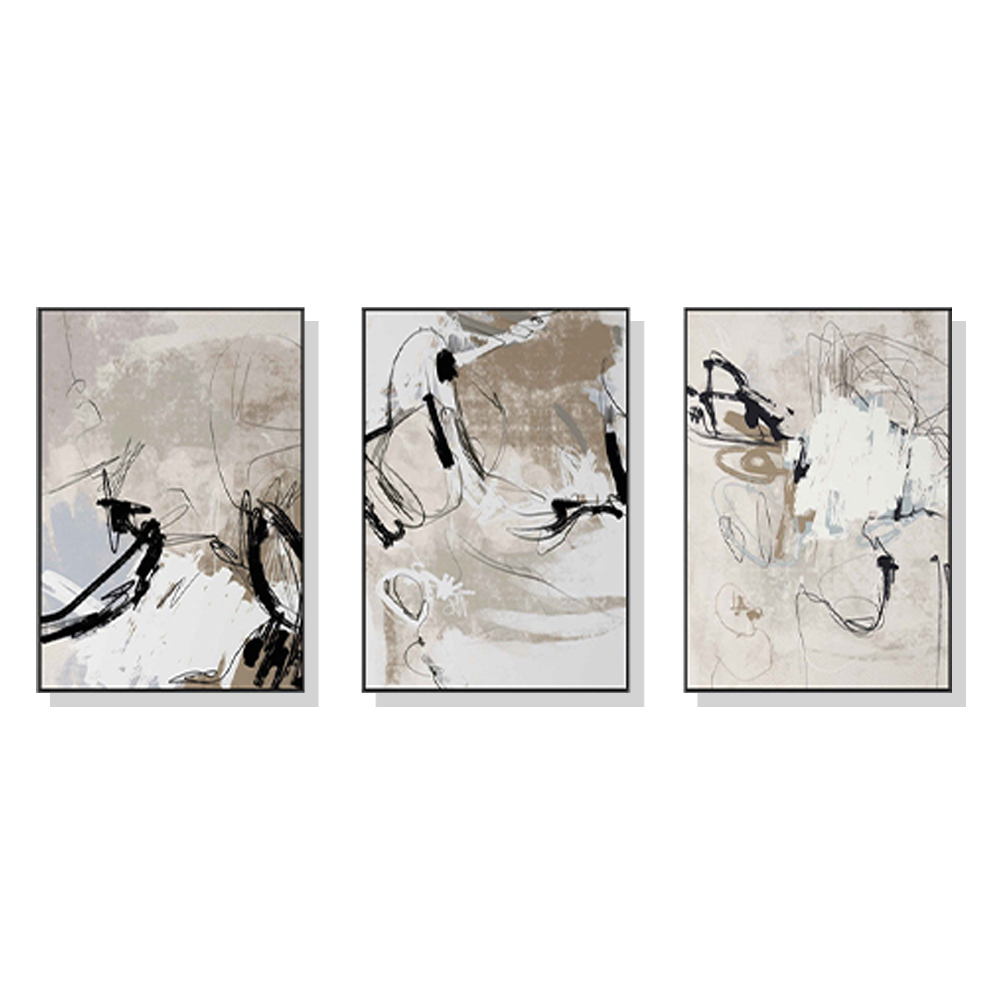 V207-1572-1-146280-00 Wall Art 70cmx100cm Modern Abstract Beige 3 Sets Black Frame Canvas - Image 1