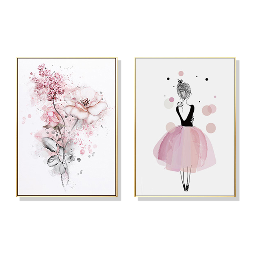 V207-1631-71776-00 Wall Art 50cmx70cm Dancing Ballerina in Paris 2 Sets Gold Frame Canvas - Image 1