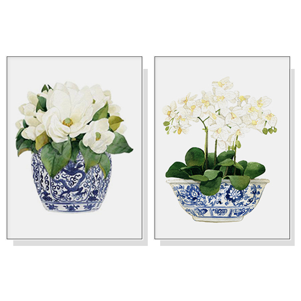 V207-16564-130705-00 Wall Art 100cmx150cm Elegant Flower 2 Sets White Frame Canvas - Image 1