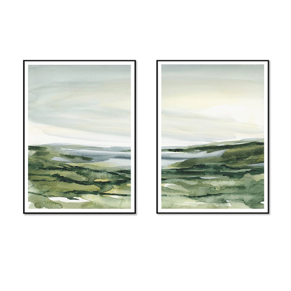 V207-1773-78830-00 Wall Art 60cmx90cm Watercolor landscape 2 Sets Black Frame Canvas - Image 1