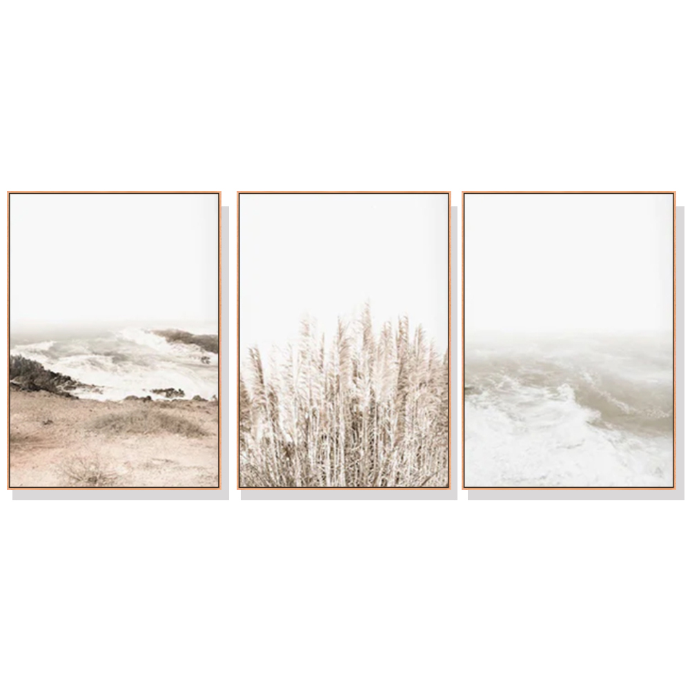 V207-1932-87080-00 Wall Art 50cmx70cm Coastal Beach 3 Sets Wood Frame Canvas - Image 1