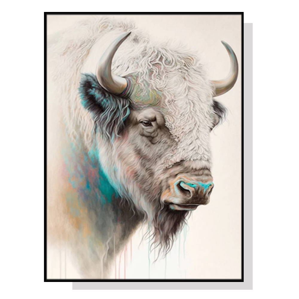 V207-1948-87373-00 Wall Art 50cmx70cm Great White Buffalo Black Frame Canvas - Image 1