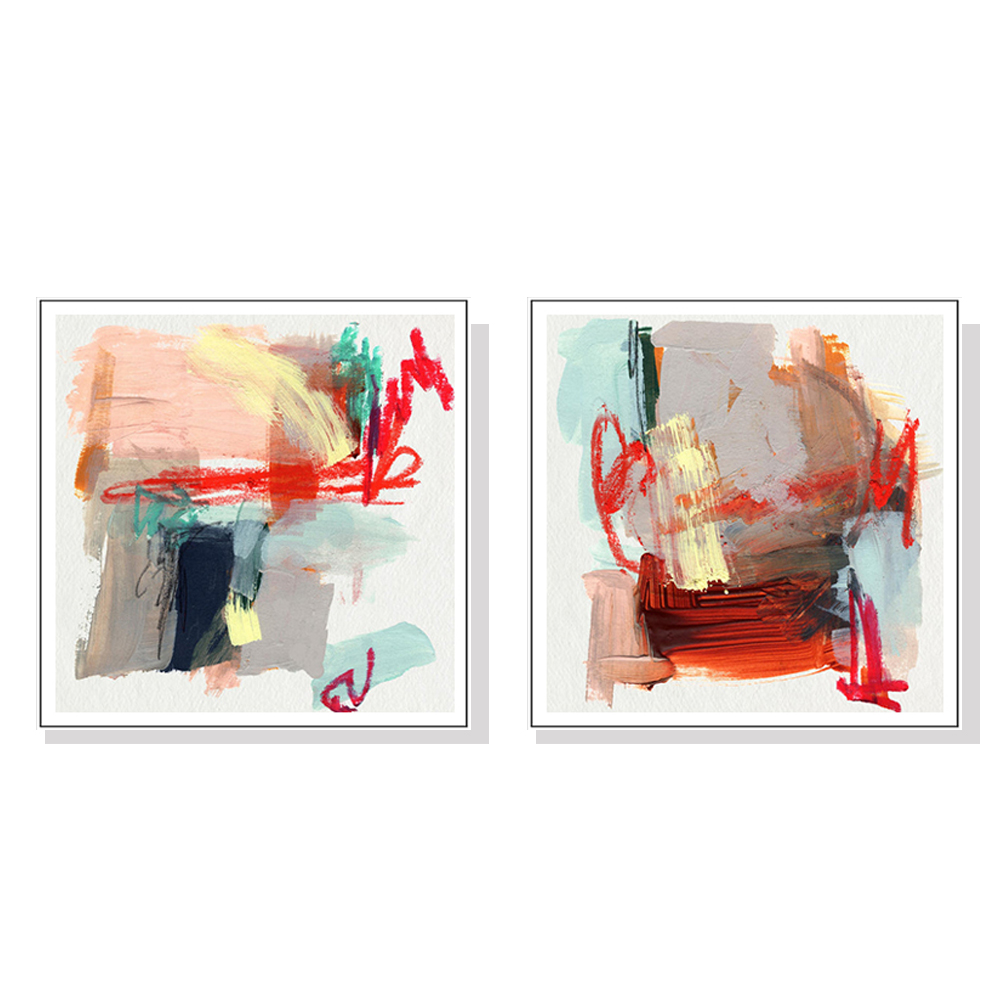 V207-2053-88966-00 Wall Art 60cmx60cm Abstract Colourful Garden 2 Sets White Frame Canvas - Image 1